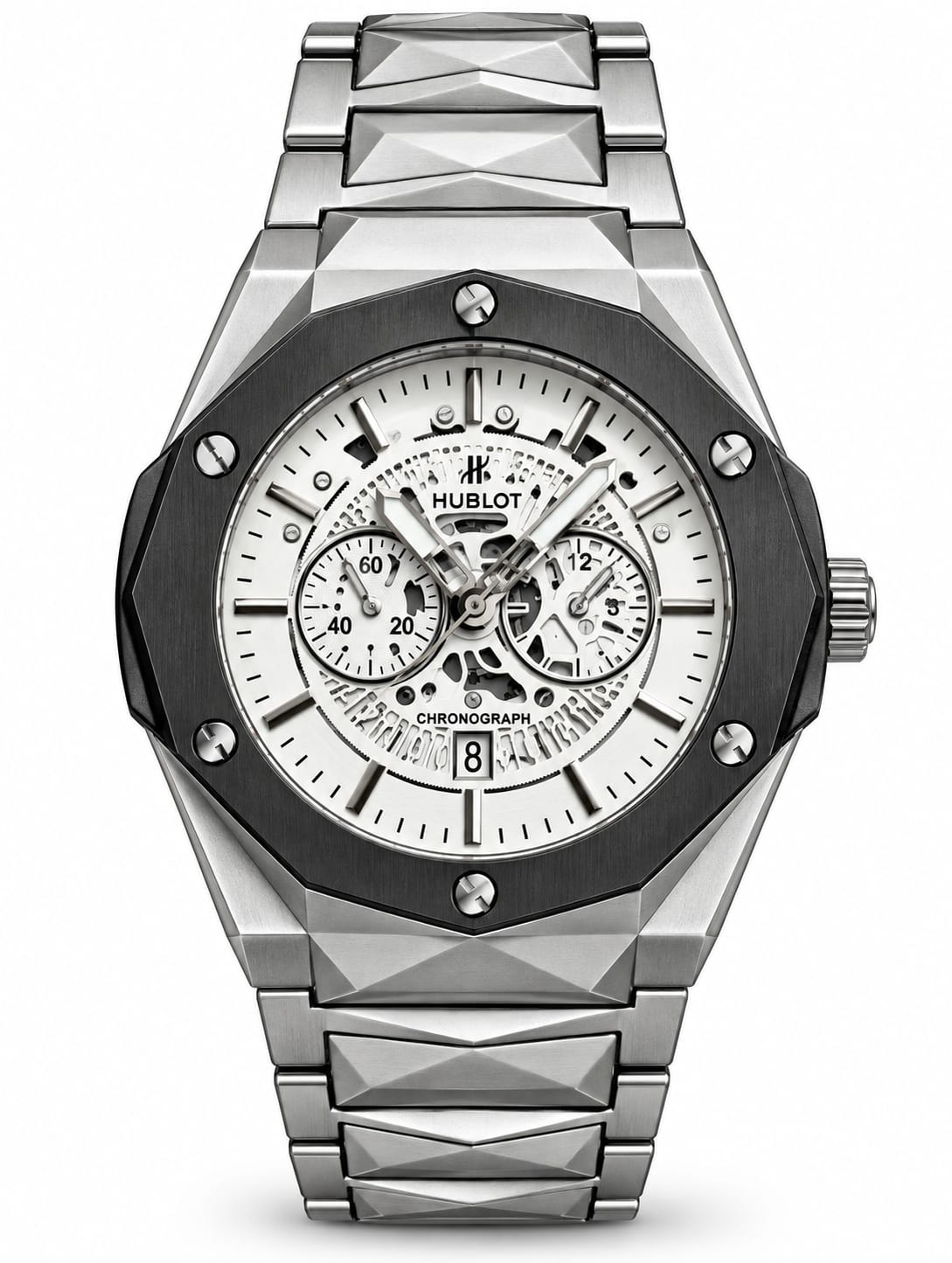Hublot Silver Skeleton Chronograph Luxury Watch