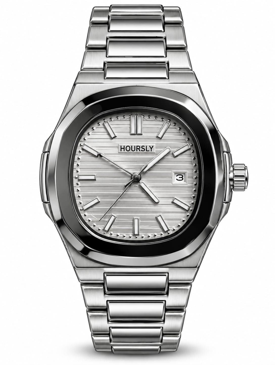Hoursly Silver Black Bezel Date Luxury Watch