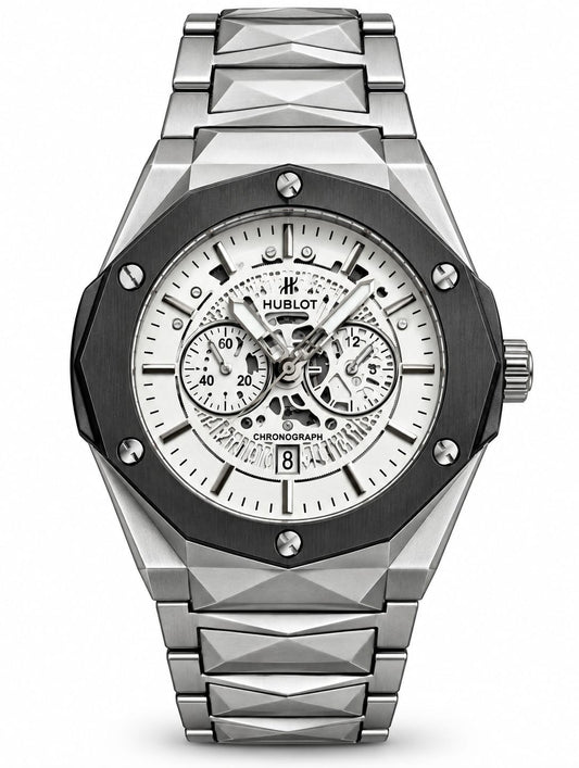 Hublot Silver Skeleton Chronograph Luxury Watch