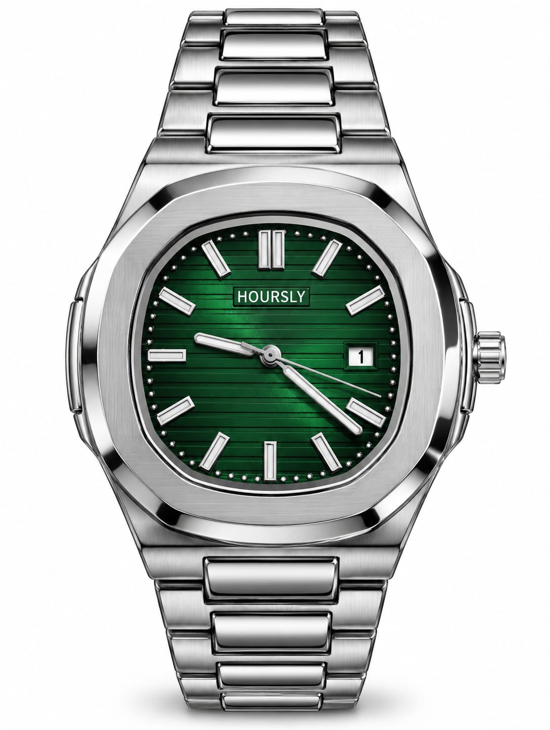 Hoursly Emerald Green Dial Silver Luxury Watch