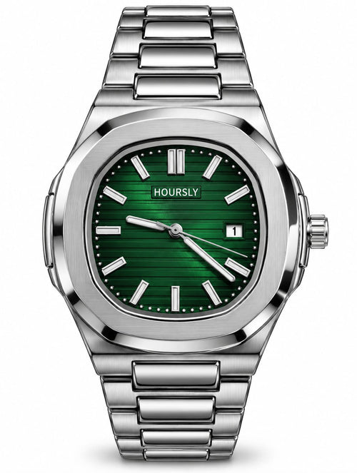 Hoursly Emerald Green Dial Silver Luxury Watch