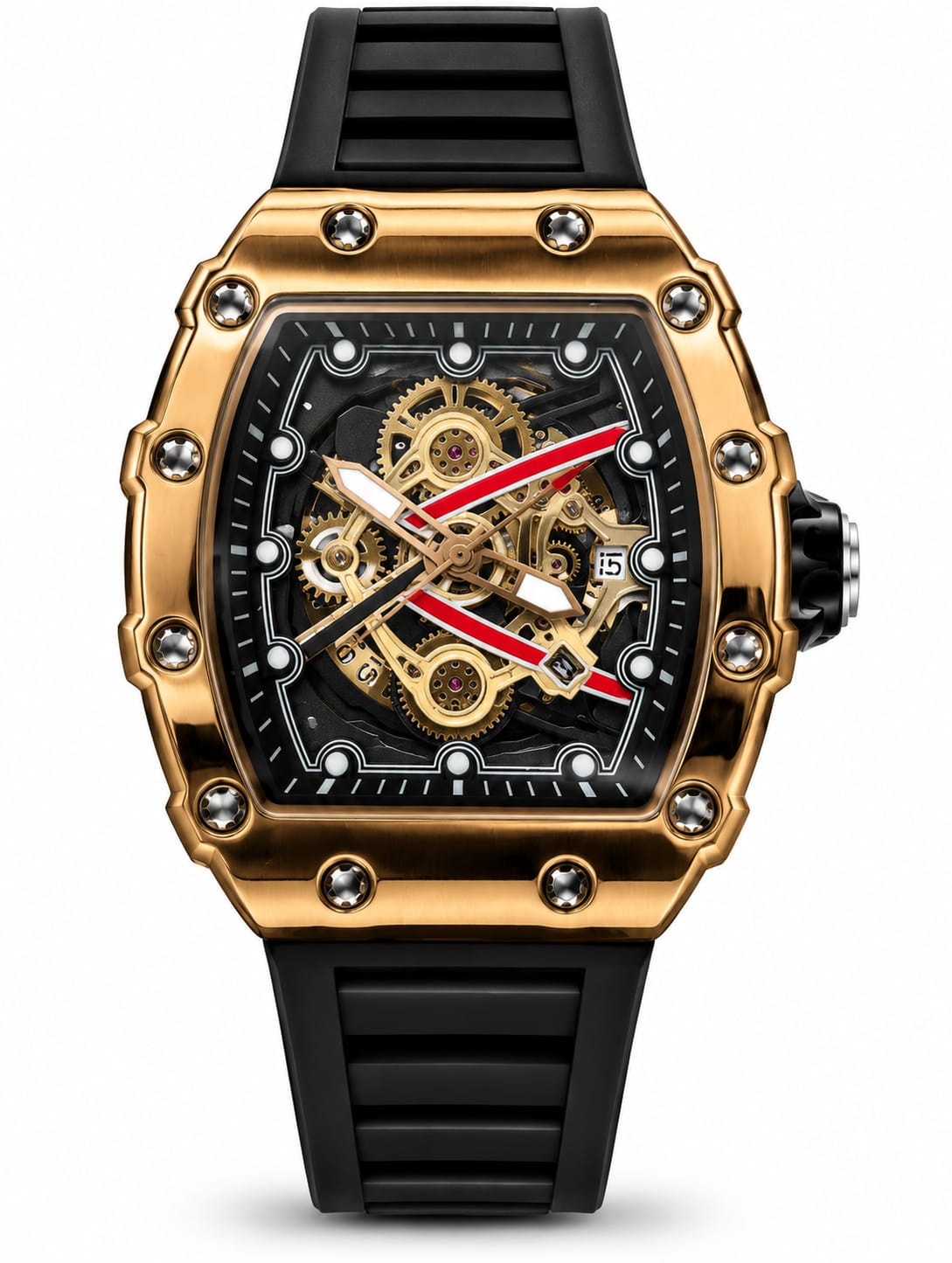 Richard Mille Gold Skeleton Black Strap Luxury Watch