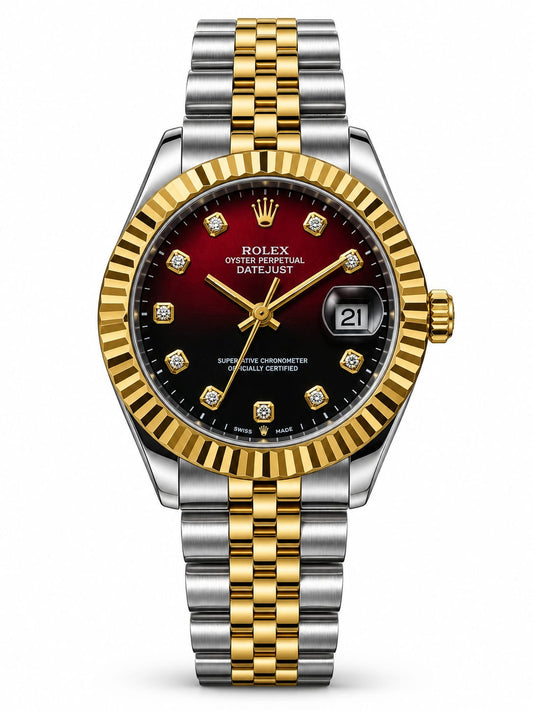Rolex Datejust Two-Tone Red & Black Dial Luxury Watch
