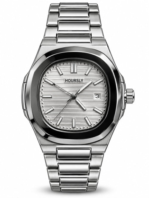 Hoursly Silver Black Bezel Date Luxury Watch