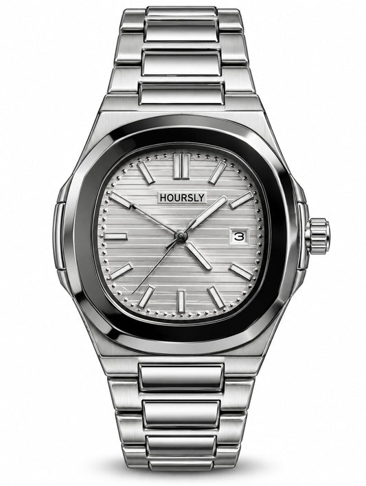 Hoursly Silver Black Bezel Date Luxury Watch