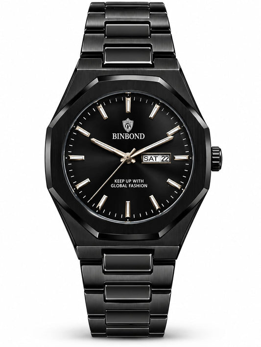 BINBOND All Black Day-Date Luxury Watch