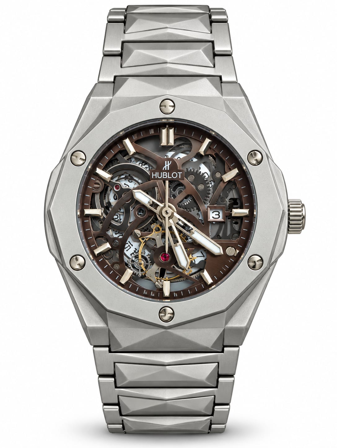 Hublot Silver Brown Skeleton Tourbillon Luxury Watch