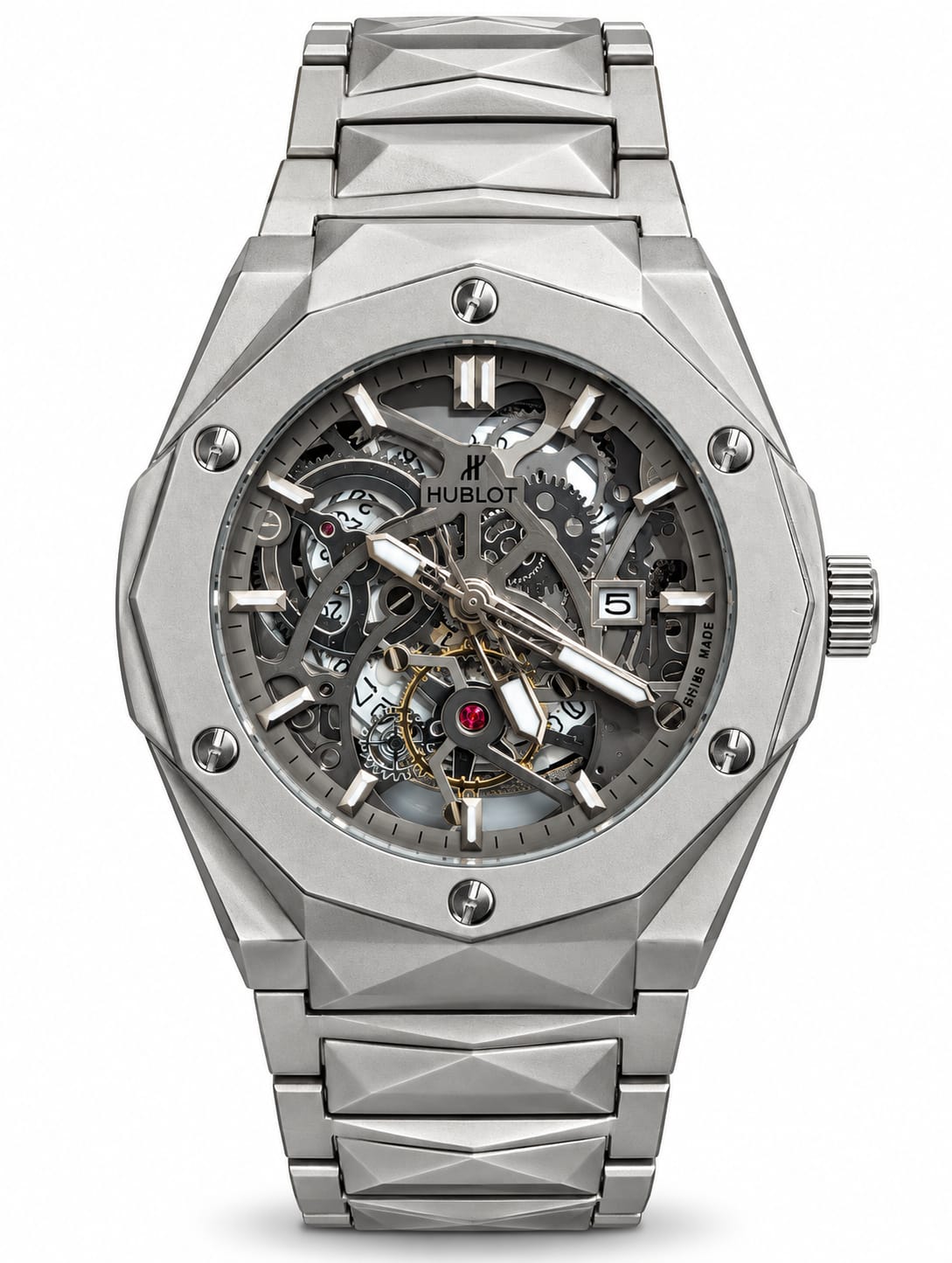 Hublot Silver Skeleton Tourbillon Date Luxury Watch