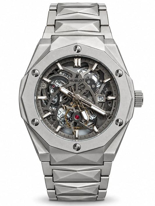Hublot Silver Skeleton Tourbillon Date Luxury Watch