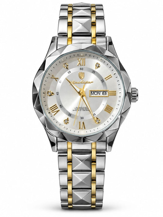 Hashidan Silver & Gold Two-Tone Day-Date Luxury Watch