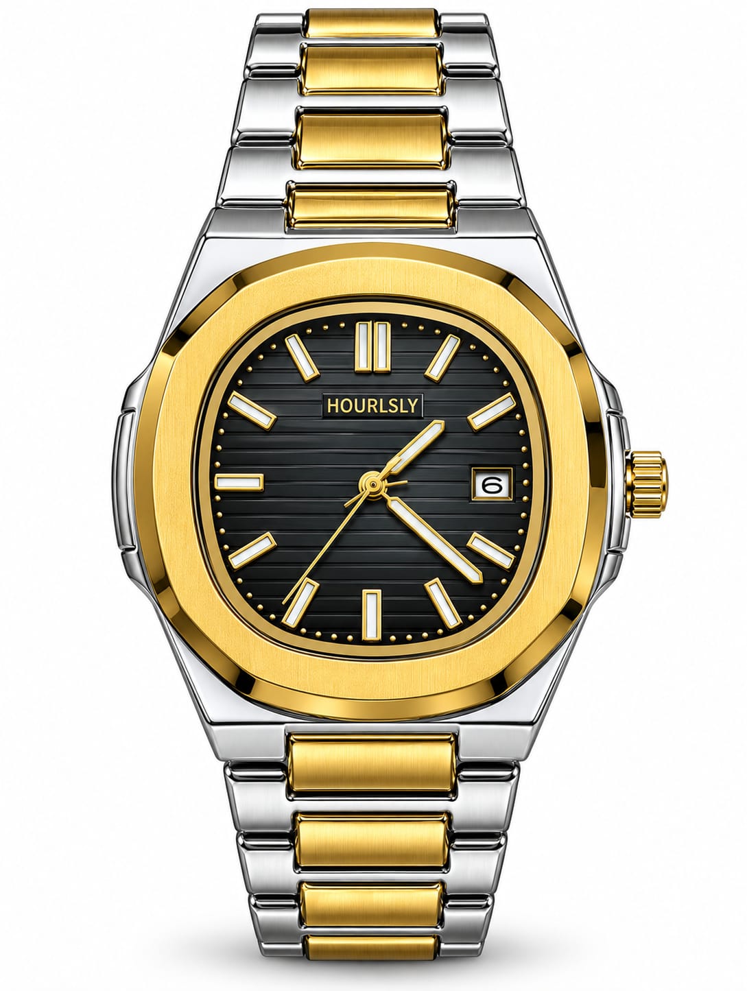 Hoursly Gold & Silver Black Dial Date Luxury Watch